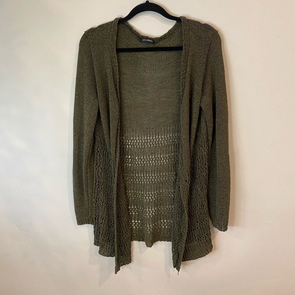 Open-Front Olive Green Knit Cardigan Sweater